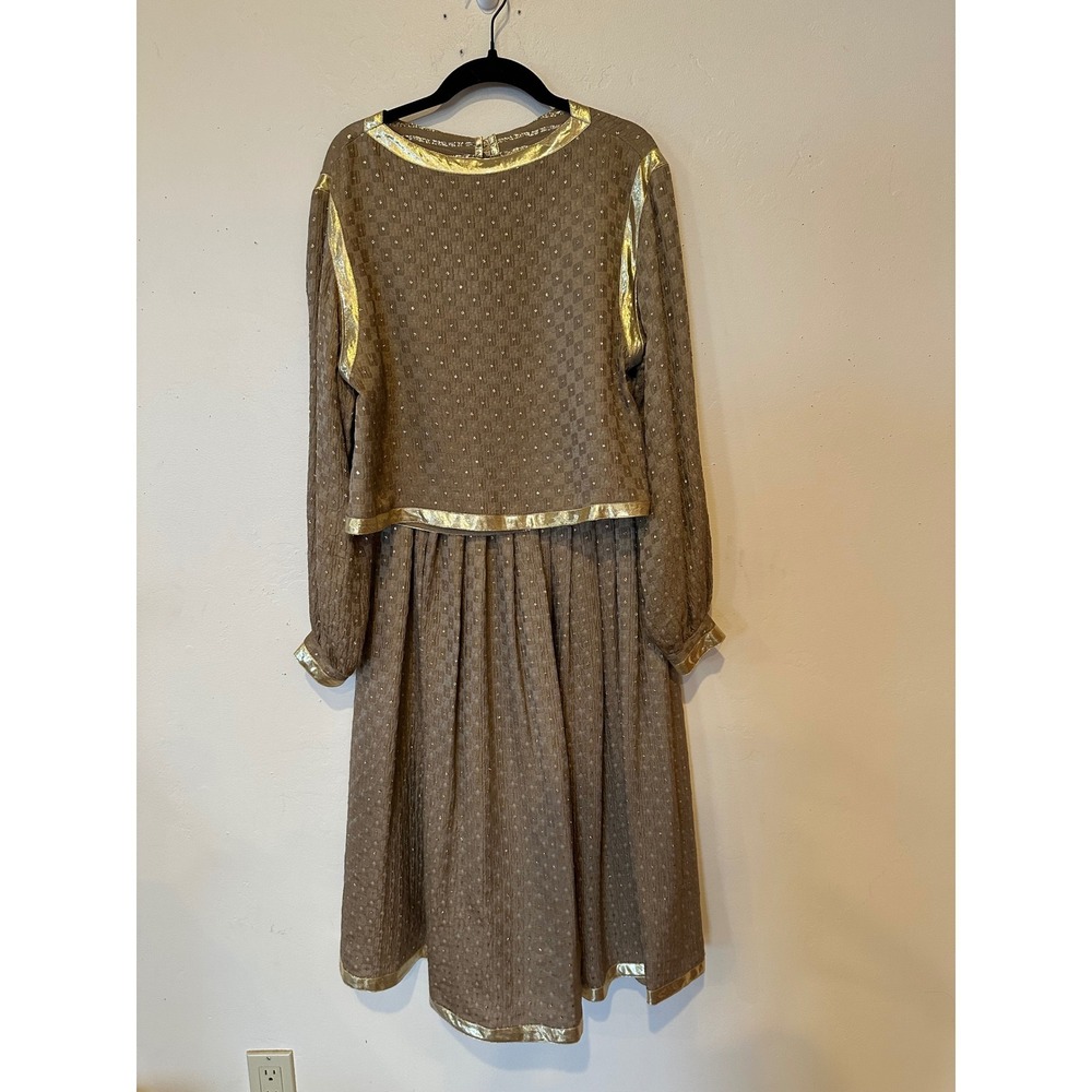 Vintage 70s Frank Masandrea 2 Piece Set Gold Metallic Lurex Blouse Skirt Small